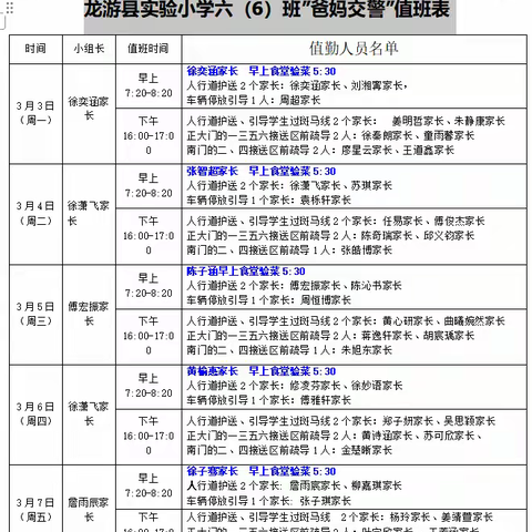 爱心家长护学岗，传递你我正能量—龙游县实验小学六（6）班