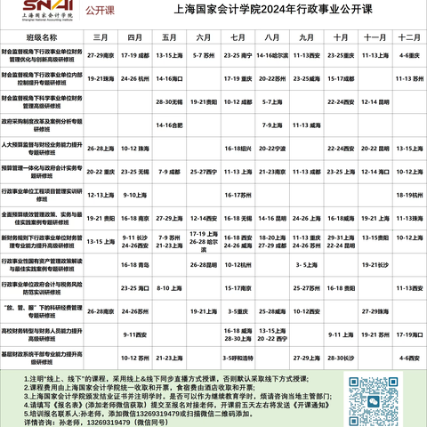 上海国家会计学院2024年行政事业类公开课计划