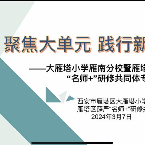 【大雁塔小学教育集团·教研篇】聚焦大单元 践行新课标——大雁塔小学雁南分校语文专题研修活动