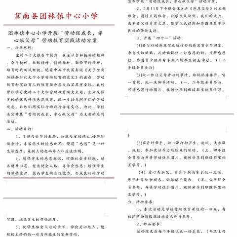 劳动促成长，孝心献父母 ——团林中心小学六年级劳动教育实践活动