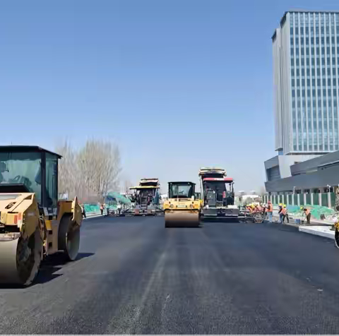 山东供销智能仓配和应急保障基地规划道路工程规划路（二）摊铺完成