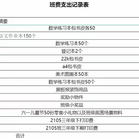 2105班三年级下学期班费明细