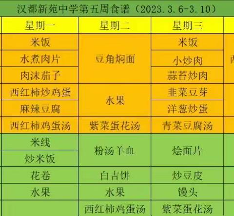 汉都新苑中学第五周食谱