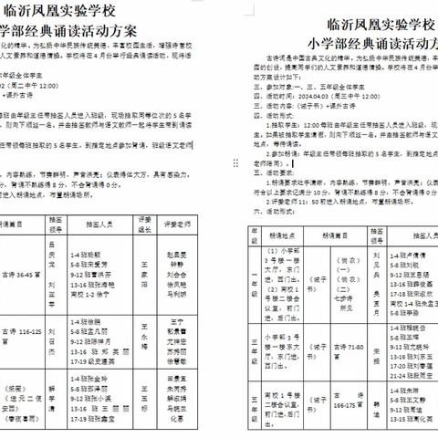 诵经典美文 品书香诗韵——临沂凤凰实验学校（小学部）经典诵读活动