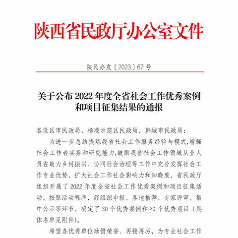 喜报｜西咸新区2个社会工作案例入选陕西省2022年度优秀案例