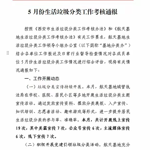 5月份生活垃圾分类工作考核通报