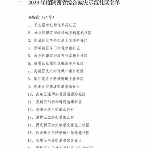 未央区2个社区荣获陕西省综合减灾示范社区称号