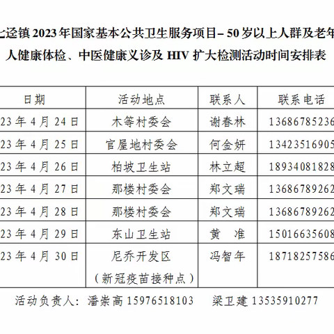 七迳镇2023年50岁以上人群及老年人免费体检开始啦！