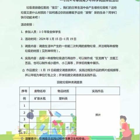 垃圾回收助推资源循环 变废为宝营造绿色家园 ——辽宁省实验学校赤山校区寒假科学调查体验活动