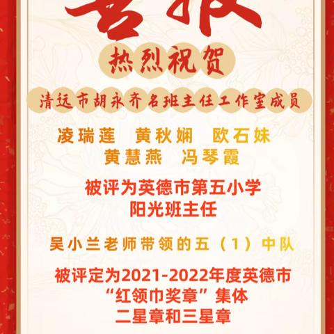 喜报—热烈祝贺胡永齐名班主任工作室成员喜获嘉奖