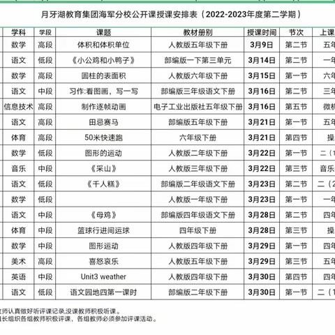 公开课上展风采，听课评课促成长——月牙湖教育集团海军分校公开课活动