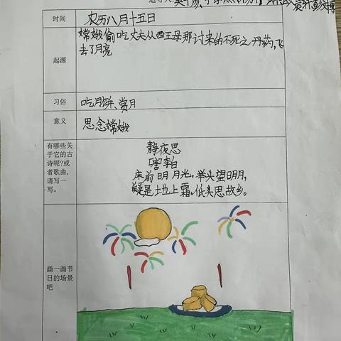 “乘月踏风越千年，追寻民族深处的记忆”——文艺小学三（4）班个性化作业