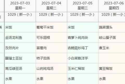 延安市新区第一小学第二十一周学生食谱