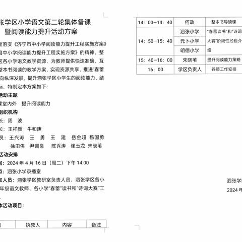 阅读共分享 交流促成长——泗张学区小学语文第二轮集体备课暨阅读能力提升活动总结