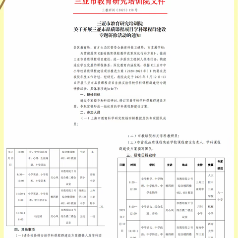 凝心聚力塑品质  专家引领促提升——三亚市品质课程项目学科课程群建设专题研修活动纪实