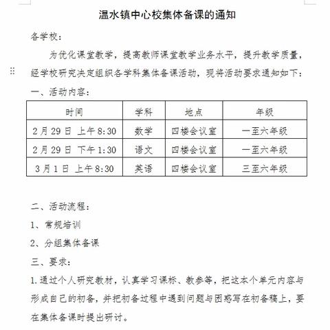 凝聚智慧，有备而教—温水镇中心校二年级语文集体备课活动