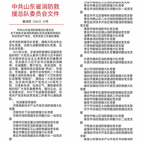 喜报｜关于表彰全省消防救援队伍先进基层党组织和优秀共产党员、优秀党务工作者的通报和优秀共产党员、优