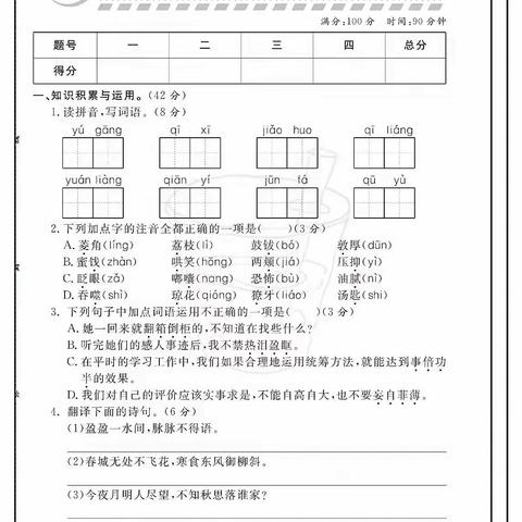 小升初语文试卷