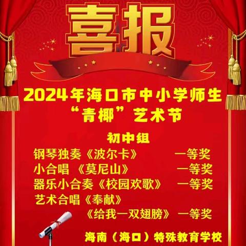 热烈祝贺，我校师生参加2024年海口市中小学师生“青椰”艺术节表演类比赛荣获佳绩！