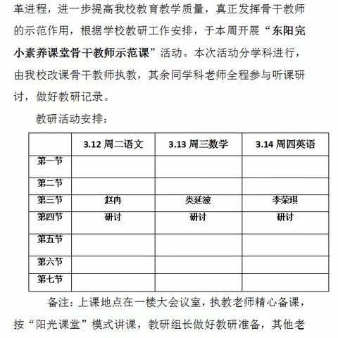 骨干教师展风采，示范引领共成长——东阳完小素养课堂骨干教师示范课