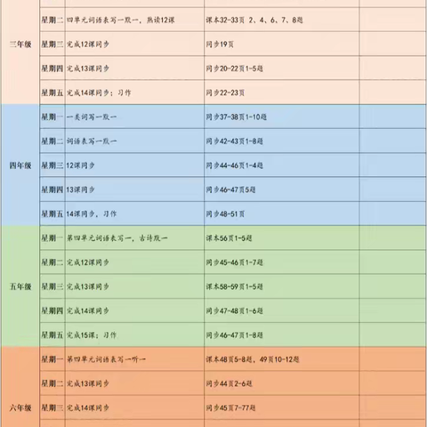 梁村镇中心小学 第8周2024.10.21-10.25作业清单