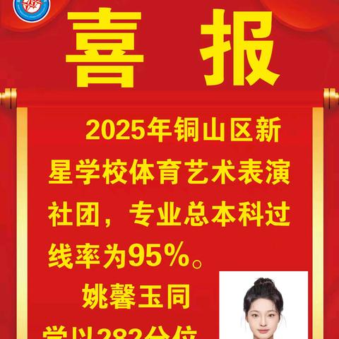 双喜临门，姚馨玉同学全省第一，铜山区新星学校2025年艺体生均获佳绩！