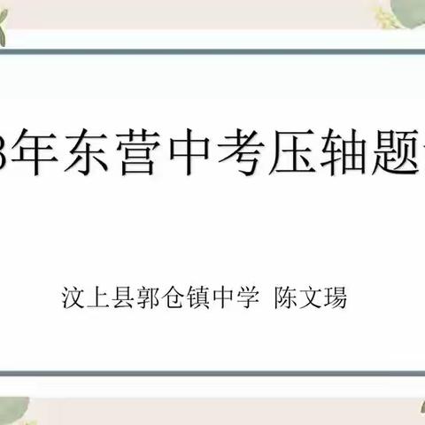 “做中考题、讲压轴题”优秀作品展示