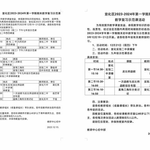 优化课堂提质量，精准复习提效率——宣化区2023-2024学年第一学期期末数学复习示范课活动