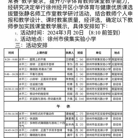 群英荟萃展风采，披榛采兰显身手——徐州经开区小学体育与健康优质课选拔暨张静名师工作室教学研讨活动