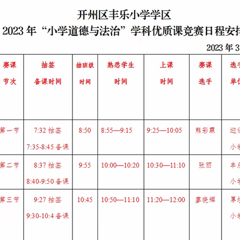 践行课标促成长 培育素养在提高--开州区丰乐小学学区2023年小学道德与法治学科优质课复赛