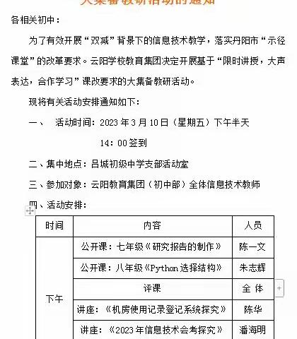 吕城初中承办云阳教育集团（初中）信息技术大集备教研活动