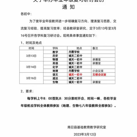 春雷声鼓劲中招   教研会助力备考——南召县2023年中招复习备考会纪实