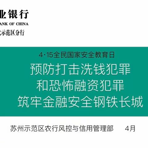 预防打击洗钱犯罪  铸牢金融安全钢铁长城——示范区农行在行动