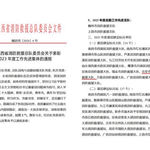 承载荣誉 砥砺前行——吉安市青原区消防救援大队连续三年获评 年度工作“先进大队”