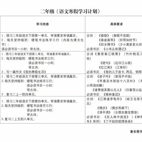 峄城区翰林小学各年级寒假生活指导