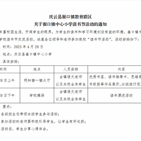 庆云县崔口镇中心小学读书节活动——图书漂流活动