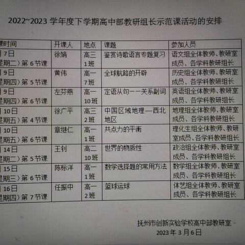 潜心教学勤探索 示范引领促提升——高中部教研组长示范课活动