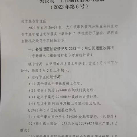 【“渠长制”工作检查情况通报】2023年第6号