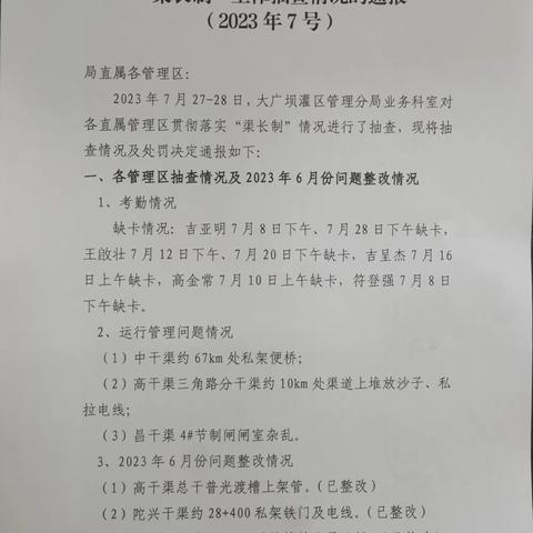 【“渠长制”工作抽查情况通报】2023年第7号