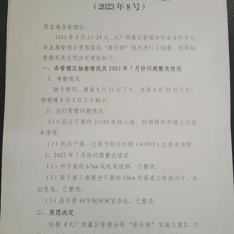 【“渠长制”工作抽查情况通报】2023年第8号