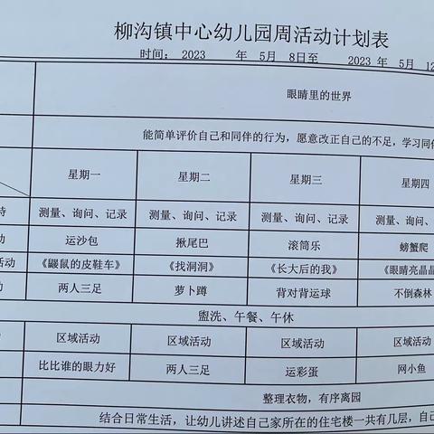 中一班第十五周教学内容