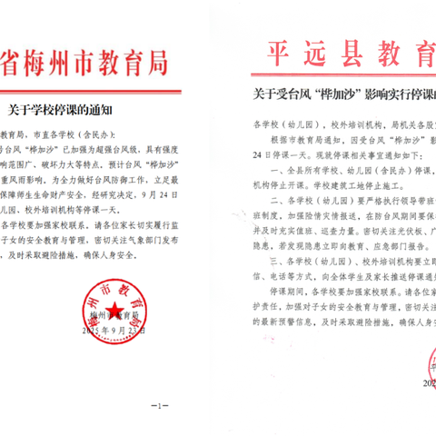 平远县第二小学停课通知