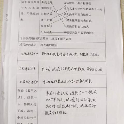 【三班展示台】《中国古代寓言故事》学习单