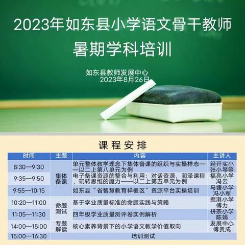 聚焦教学新理念   谱写教育新篇章 	---2023年如东县小学语文骨干教师暑期学科培训