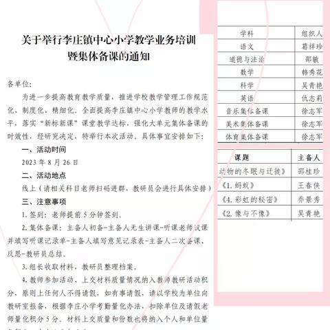 新标新课 众思集备——李庄镇中心小学科学教学业务培训暨集体备课活动