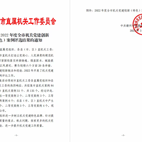 喜讯！赣州市分公司荣获2022 年度全市机关党建创新（特色）优秀案例