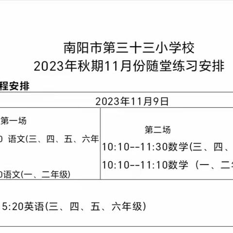 减负不减质 随堂测试助成长——南阳市第三十三小学校2023年秋期11月份随堂练习