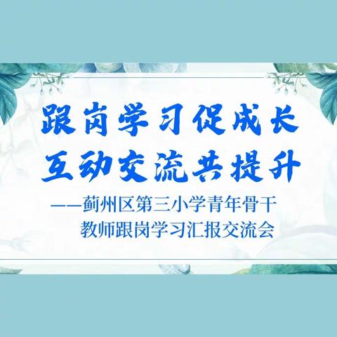 【跟岗学习促成长 互动交流共提升】蓟州区第三小学青年骨干教师跟岗学习汇报交流会