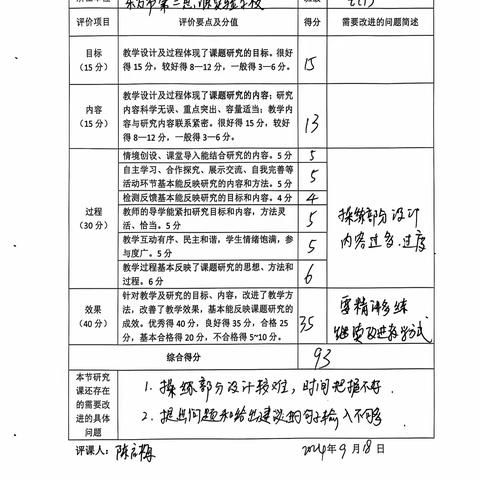 小课题研究评课表