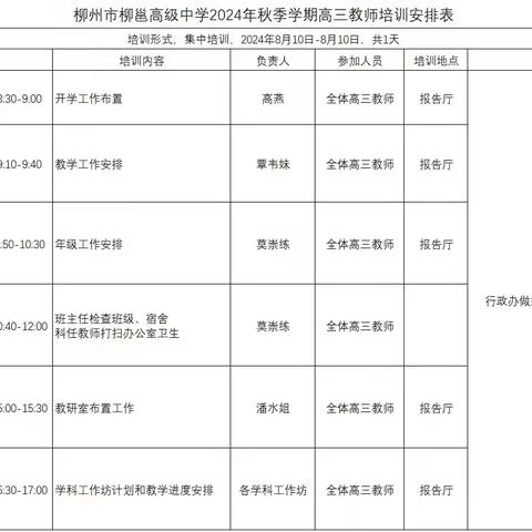 追梦扬帆新高三，共研精进启新程——柳州市柳邕高级中学2024年秋季学期高三教师开学培训